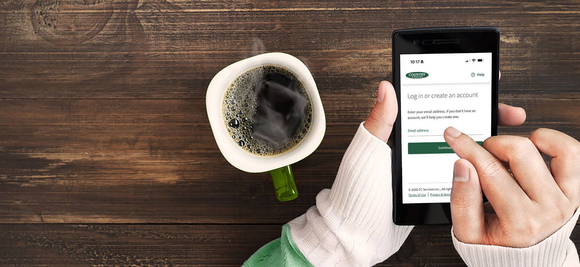 A person logging into MYCOUNTRY from a smart phone