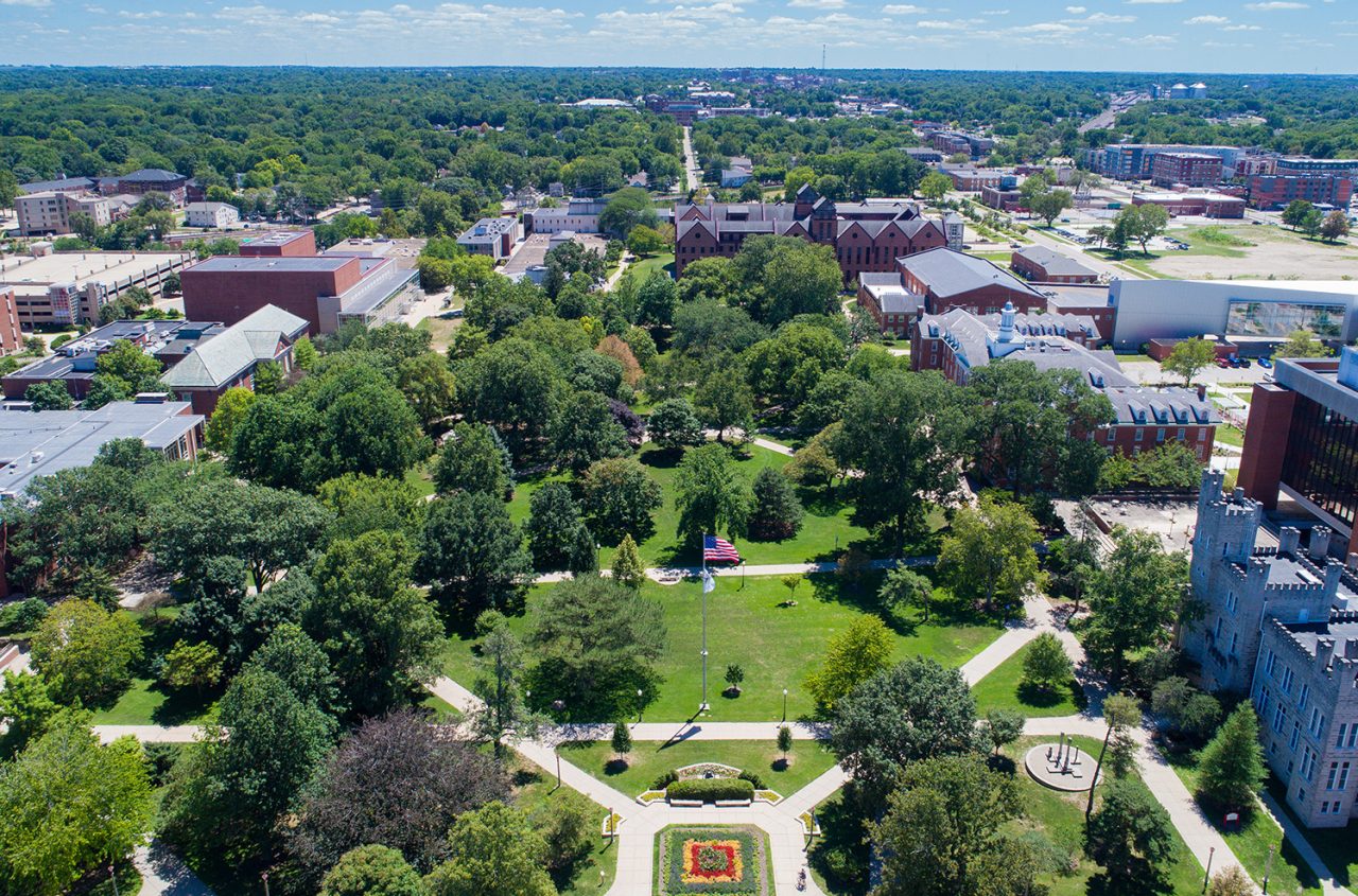 Aerial view of Illinois State University's quad