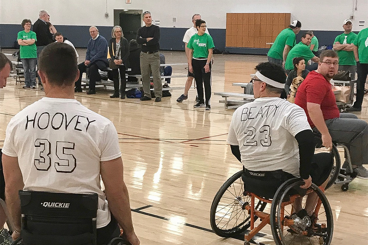 Wheelchair basketball players playing a game