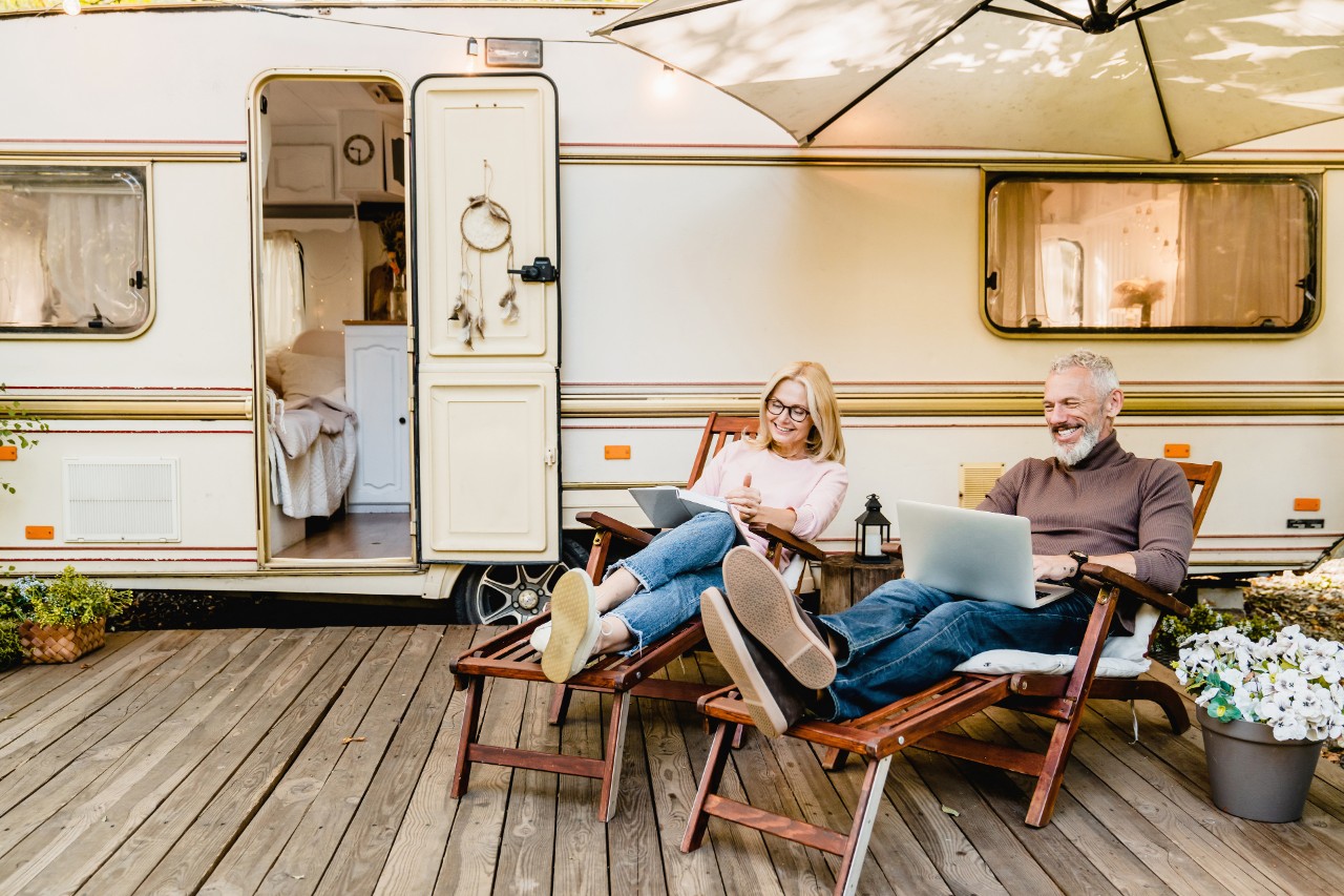 Family vacation travel RV, holiday trip in motorhome, Caravan car Vacation.