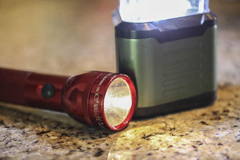 Two flashlights on counter