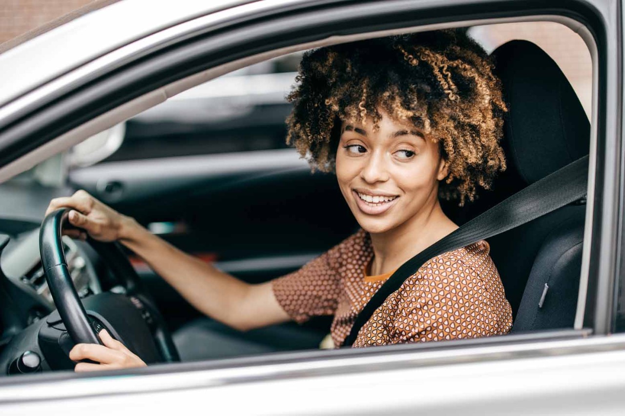 Woman driving car