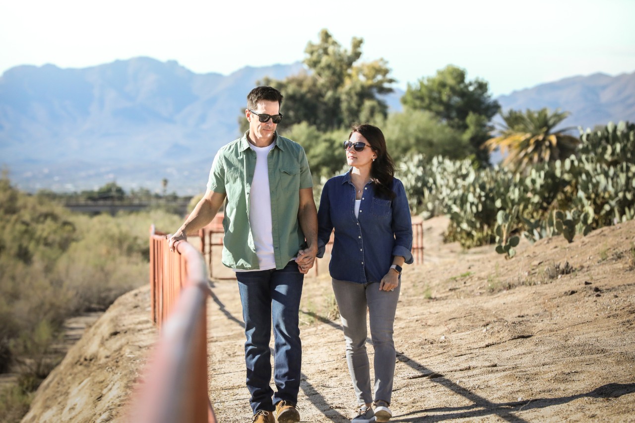 Couple hiking in desert setting