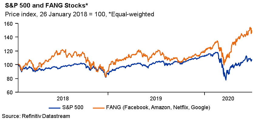S&P 500 and FANG Stocks (Facebook, Amazon, Netflix, Google)